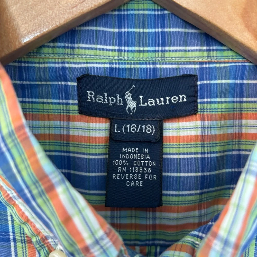 Ralph Lauren Boy’s Plaid Short Sleeve Button Down Size L 16/18